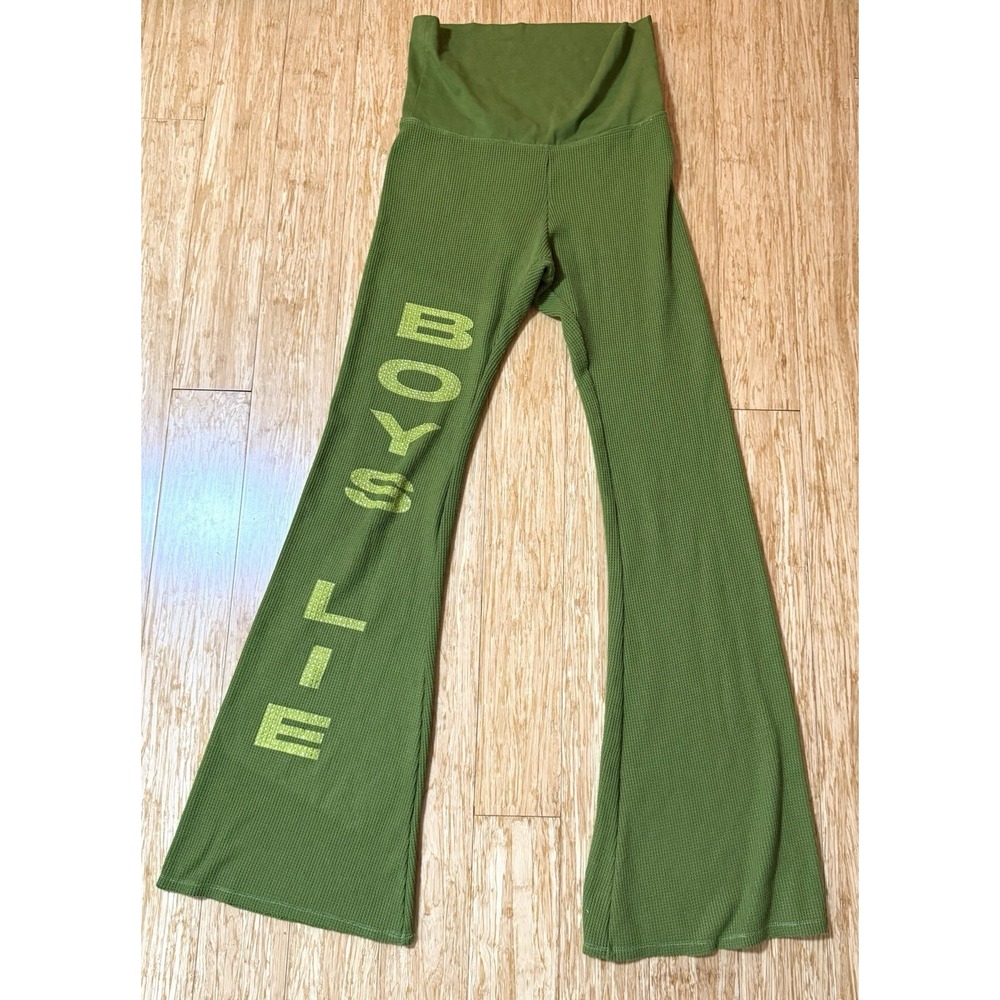 Boys Lie womens flare knit pants green with rhinestones Rare angel print Size M